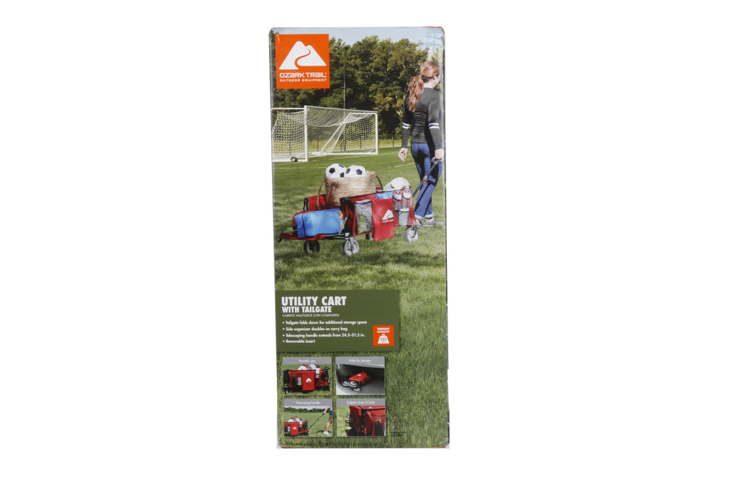 Ozark Trail Camping Utility Wagon with Tailgate & Extension Handle, Red
