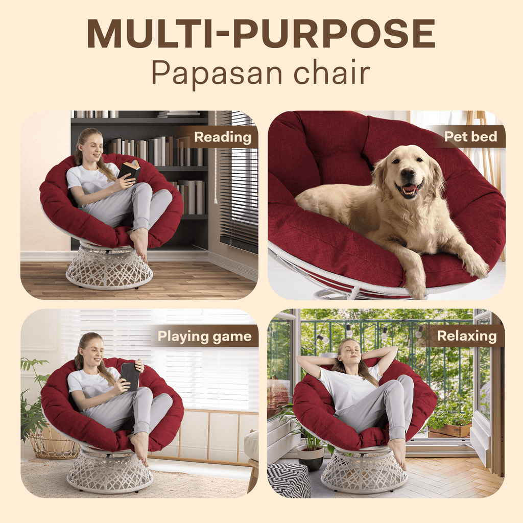 Bme 360 Swivel Comfy Papasan Chair with Fabric Cushion, Sturdy Metal Frame (Cream Vanilla - Black Frame)