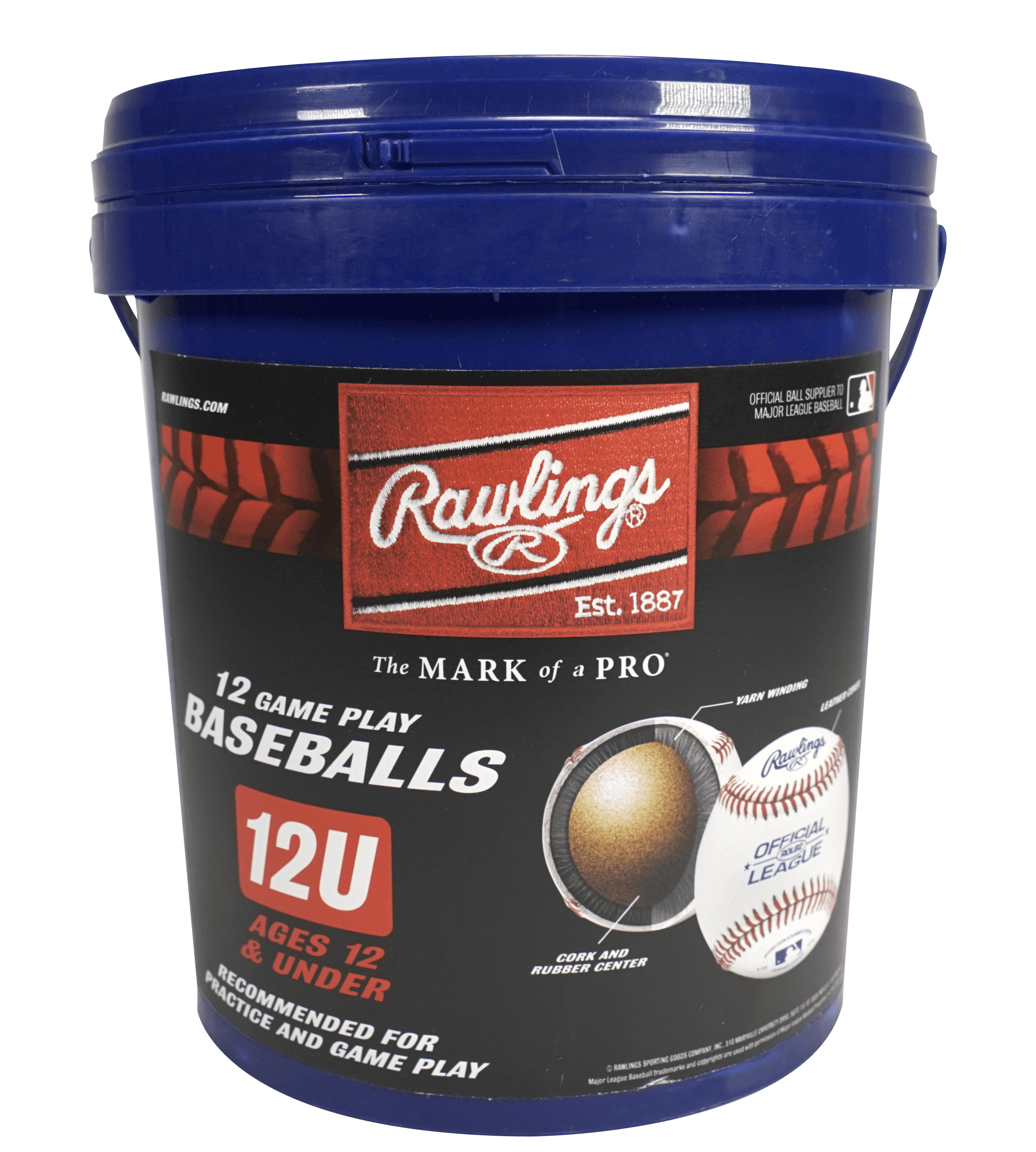 Rawlings ROLB2 12U Official League Youth Practice Baseball Bucket, 12 Count