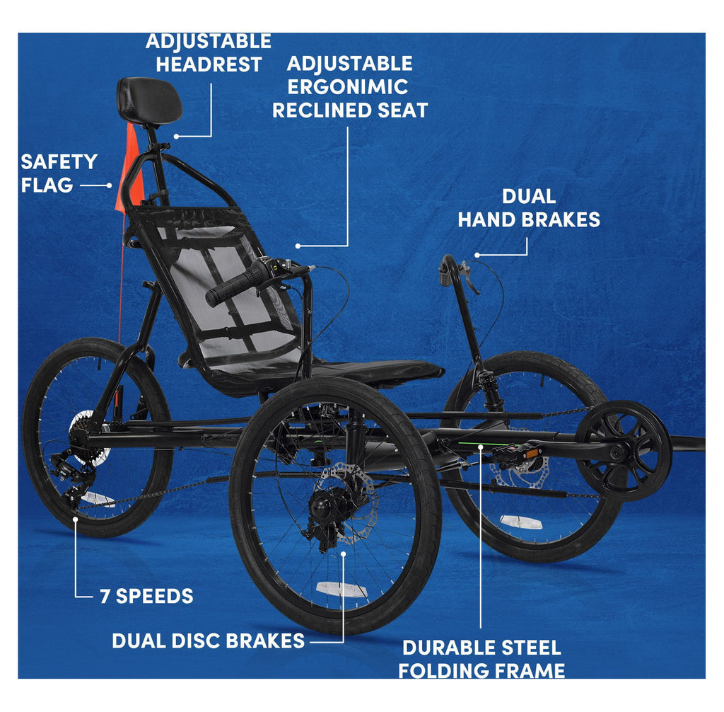 Kent 20" Unisex Cavalier Recumbent 3-Wheel Bike / Trike, Black