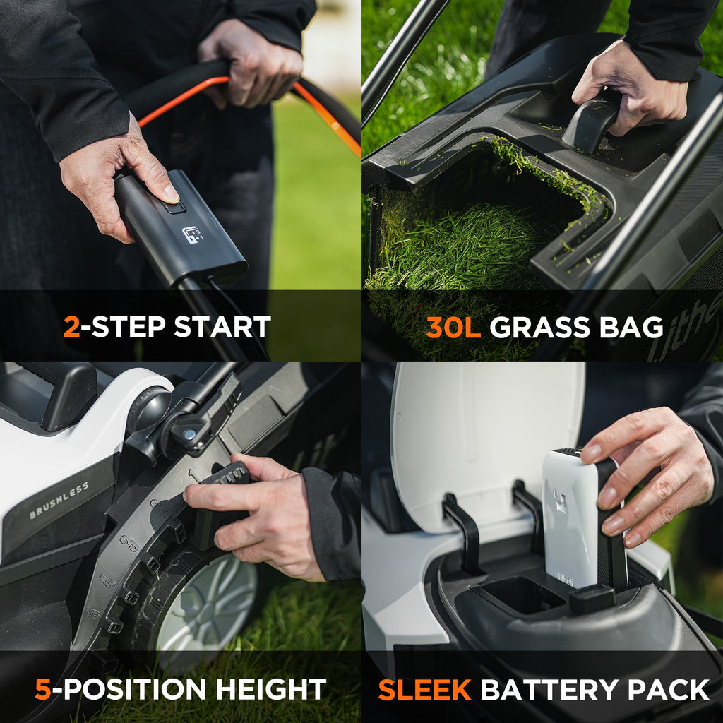 Litheli Cordless Lawn Mower 13 Inch, 5 Heights Adjustment, U20 Series 20V Electric Lawn Mowers for Garden With Brushless Motor, 4.0Ah Portable Battery Included