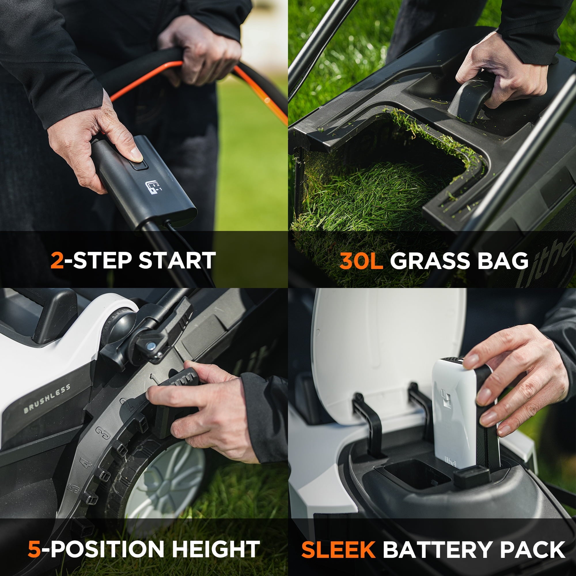 Litheli Cordless Lawn Mower 13 Inch, 5 Heights Adjustment, U20 Series 20V Electric Lawn Mowers for Garden With Brushless Motor, 4.0Ah Portable Battery Included