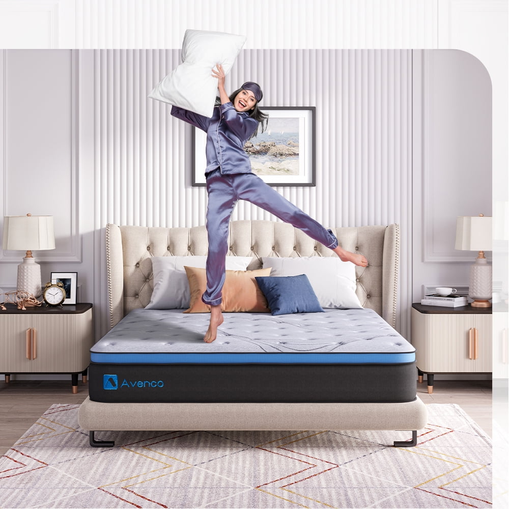Avenco Queen Size Firm, 12-Inch Hybrid Mattress in a Box, Innerspring and Gel Memory Foam, Gray, Pillow Top