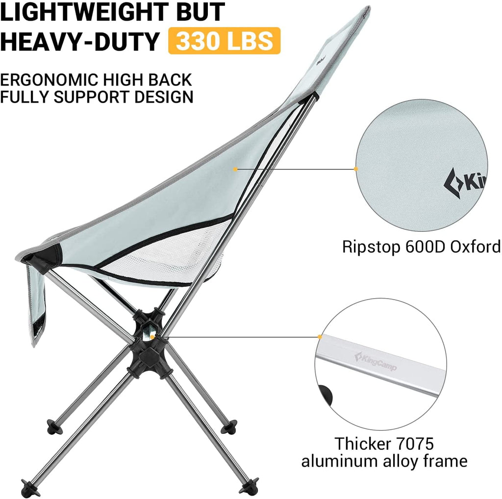 KingCamp 2 Pack High Back Camping Chairs Lightweight Extra Wide Folding Chairs with Carry Bag Black for Adult