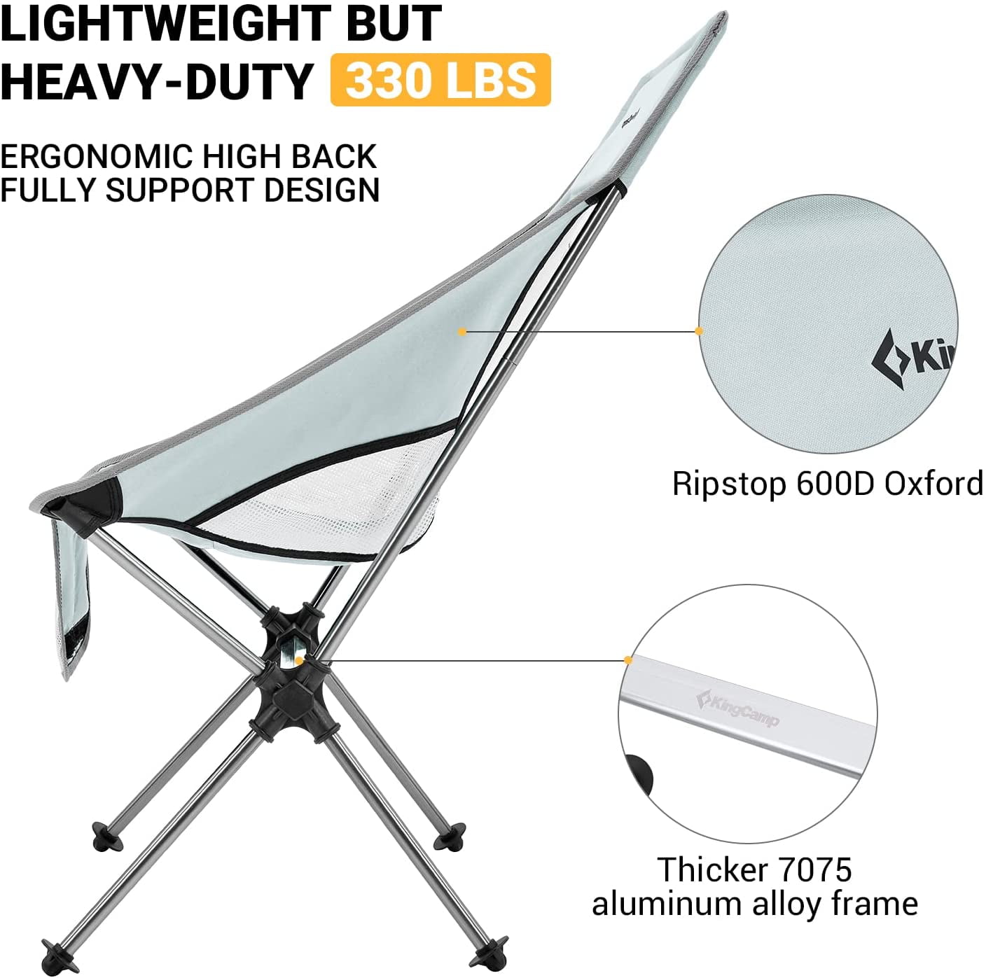 KingCamp 2 Pack High Back Camping Chairs Lightweight Extra Wide Folding Chairs with Carry Bag Black for Adult