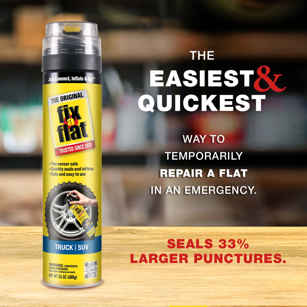 Fix-A-Flat Aerosol Emergency Flat Tire Repair and Inflator, for X-Large Tires, Eco-Friendly Formula, Universal Fit for All Cars, Trucks and SUVs, 24 oz. (Pack of 1)- S60369