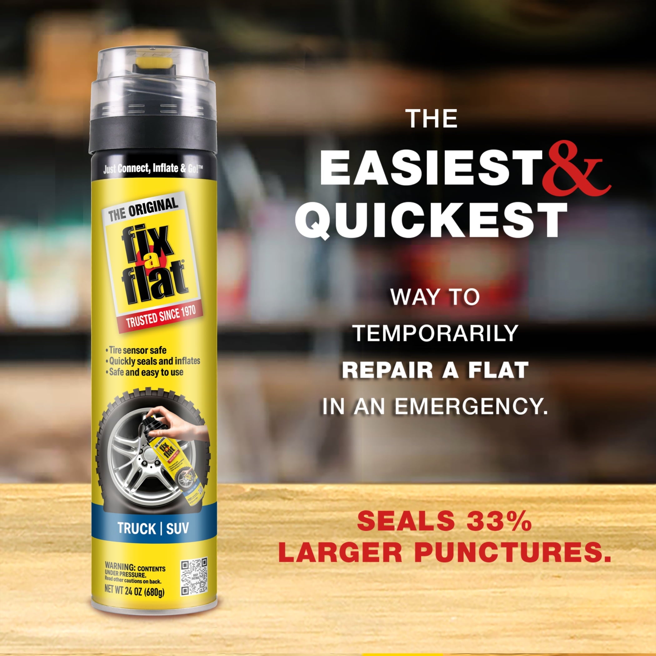 Fix-A-Flat Aerosol Emergency Flat Tire Repair and Inflator, for X-Large Tires, Eco-Friendly Formula, Universal Fit for All Cars, Trucks and SUVs, 24 oz. (Pack of 1)- S60369