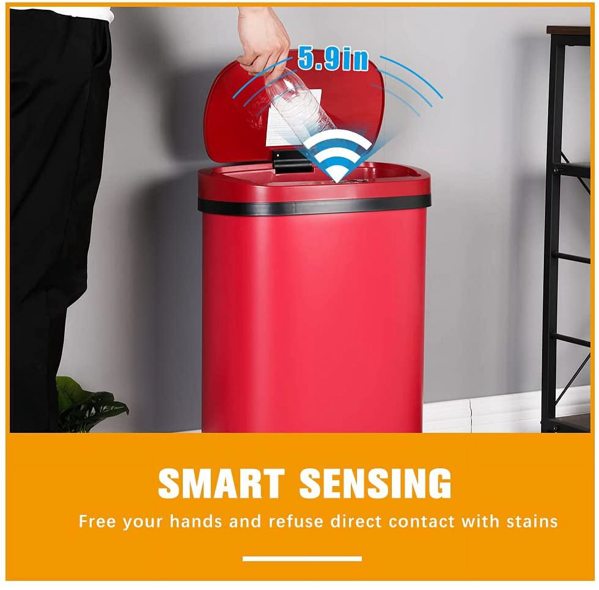 BestOffice Touch Free Sensor Stainless Steel Trash Can, 13 Gallon