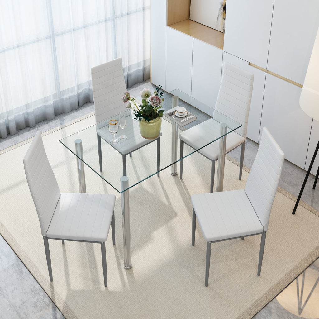 PAPROOS Dining Table Set for 4, Modern 5-Piece Kitchen Table Set with Faux Marble Top and Velvet Upholstery Chairs, Heavy Duty Dinette Sets for Breakfast Nook, Dining Room Table and Chairs, Gray