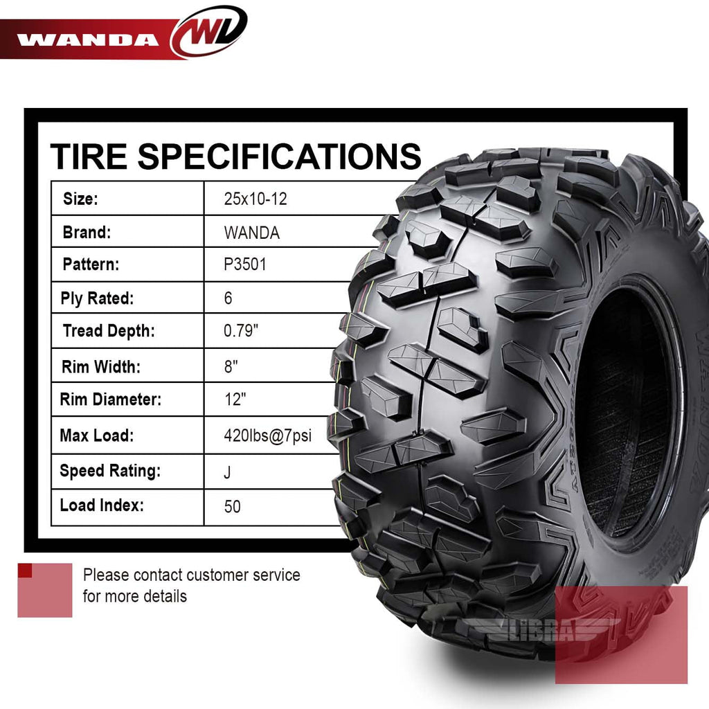 Wanda ATV/UTV Tires 25X10-12 25X10X12 6PR Bighorn Style 10376, Set 2