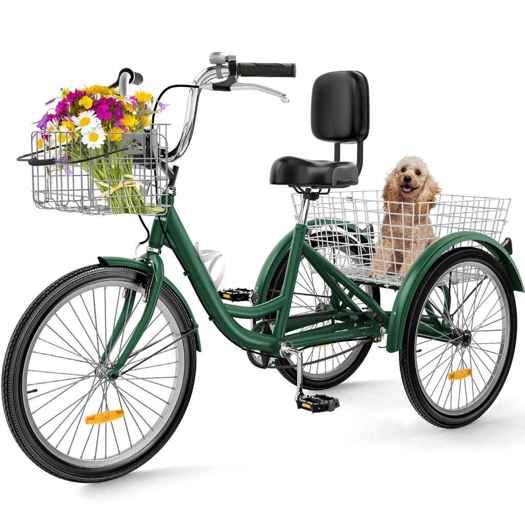26" Adult Tricycle 3 Wheel Bikes 1 Speed Trike Bike 24" - Blue