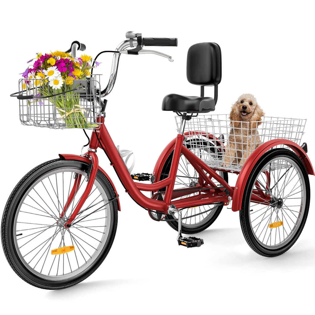 26" Adult Tricycle 3 Wheel Bikes 1 Speed Trike Bike 24" - Blue