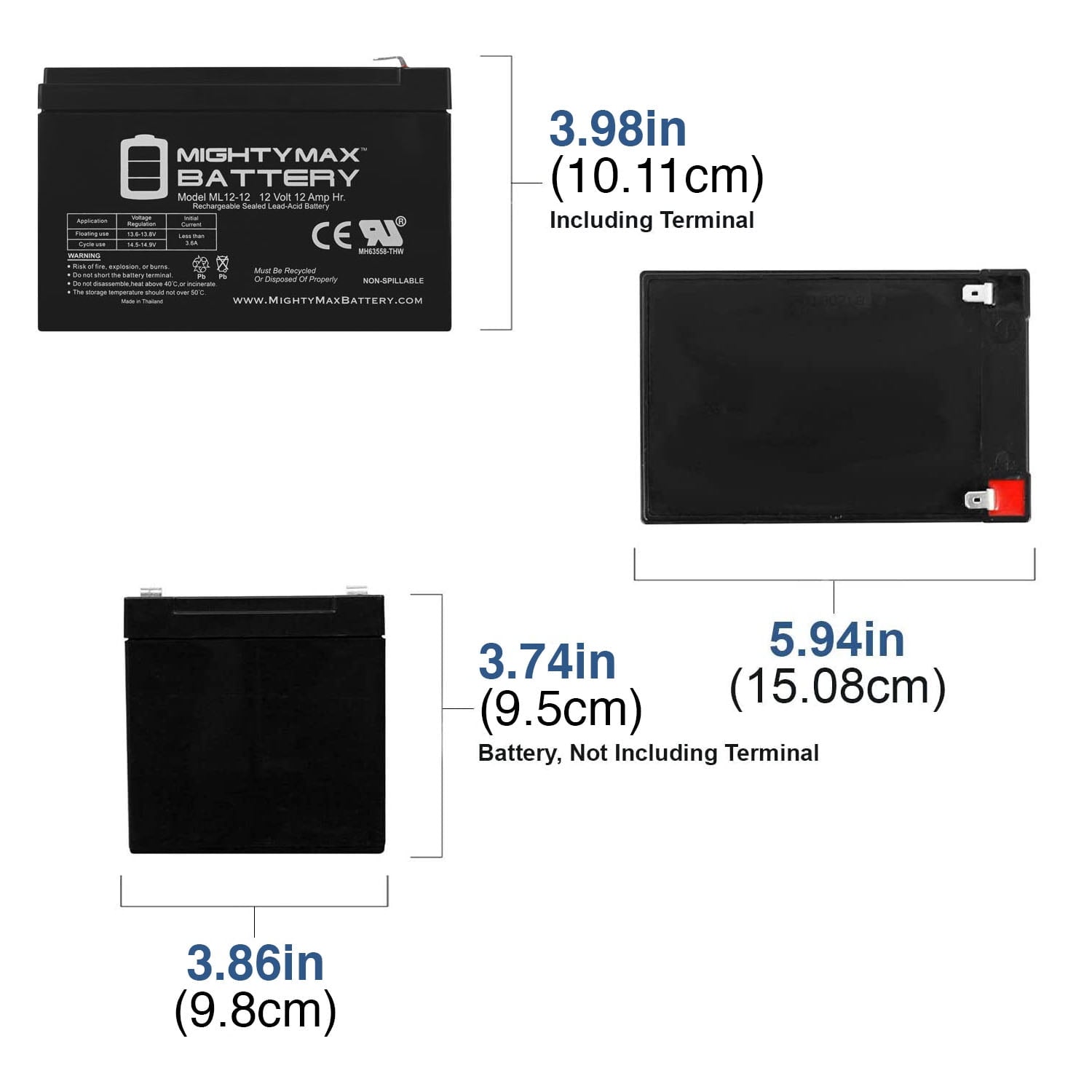 ML12-12 - 12V 12AH F2 SLA AGM DEEP-CYCLE RECHARGEABLE BATTERY
