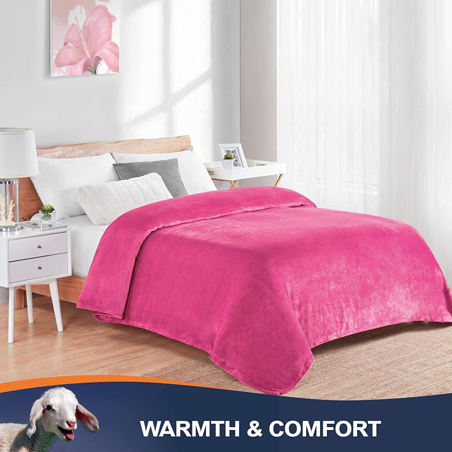 Walensee Ultra Soft Microplush Fleece Throw Blanket, 50" x 60", Orange, Machine Washable