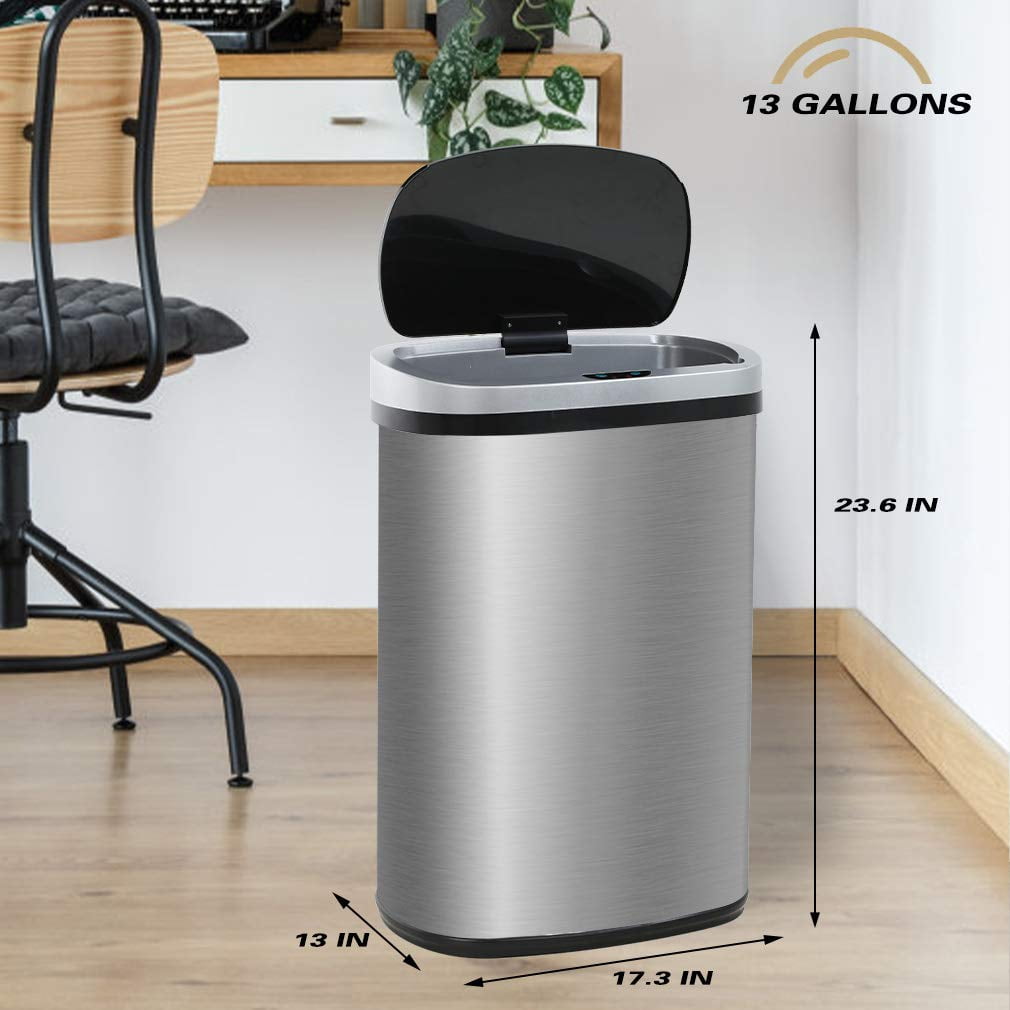 BestOffice Touch Free Sensor Stainless Steel Trash Can, 13 Gallon
