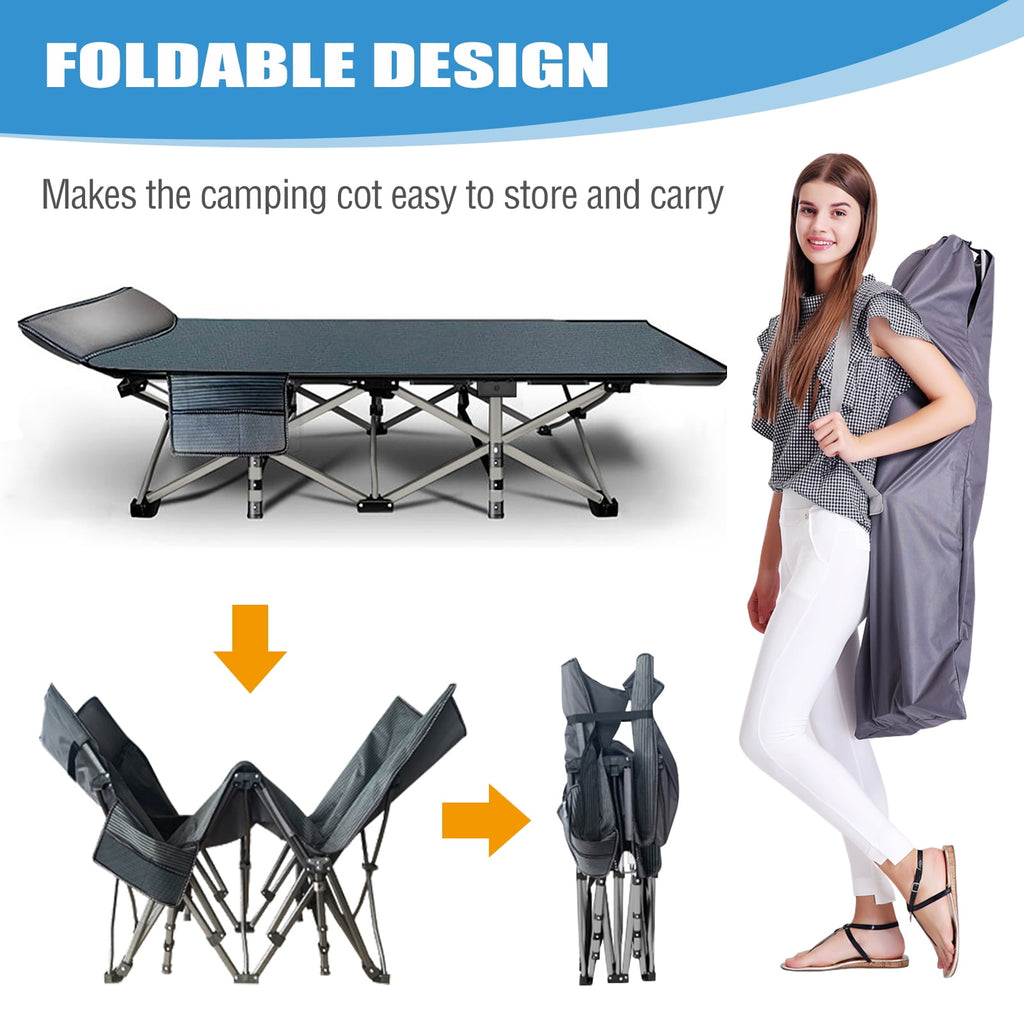 MOPHOTO 75" Portable Folding Bed for Adults, Rollaway Guest Bed Sleeping Cot with Mattress, Heavy Duty Outdoor Camping Cot with Carry Bag
