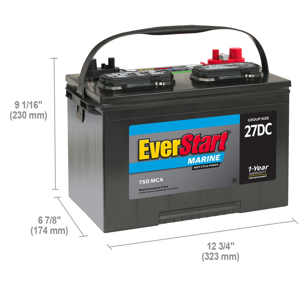 EverStart Lead Acid Marine & RV Deep Cycle Battery, Group Size 27DC 12 Volt, 740 MCA