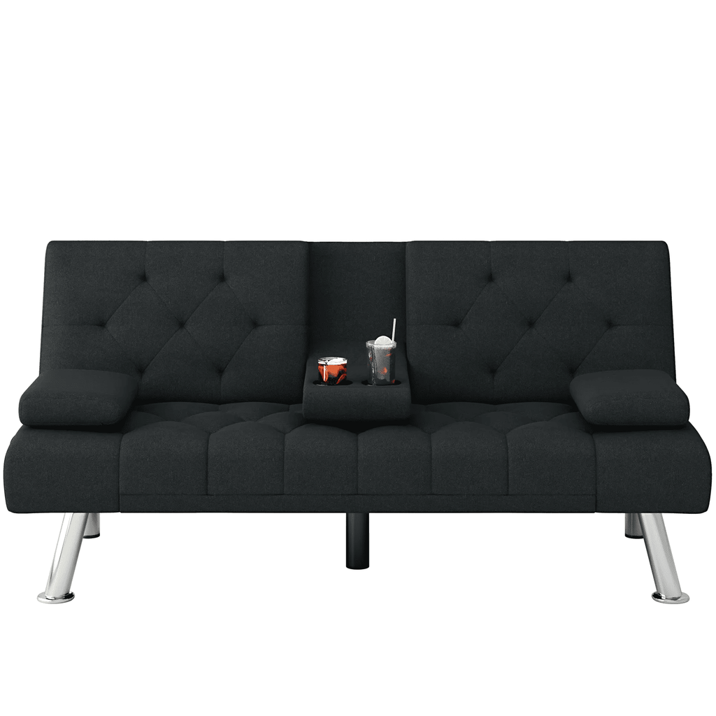 Homfa Convertible Futon Sofa Bed, 66.3'' Upholstered Removable Armrests,Gray Finish