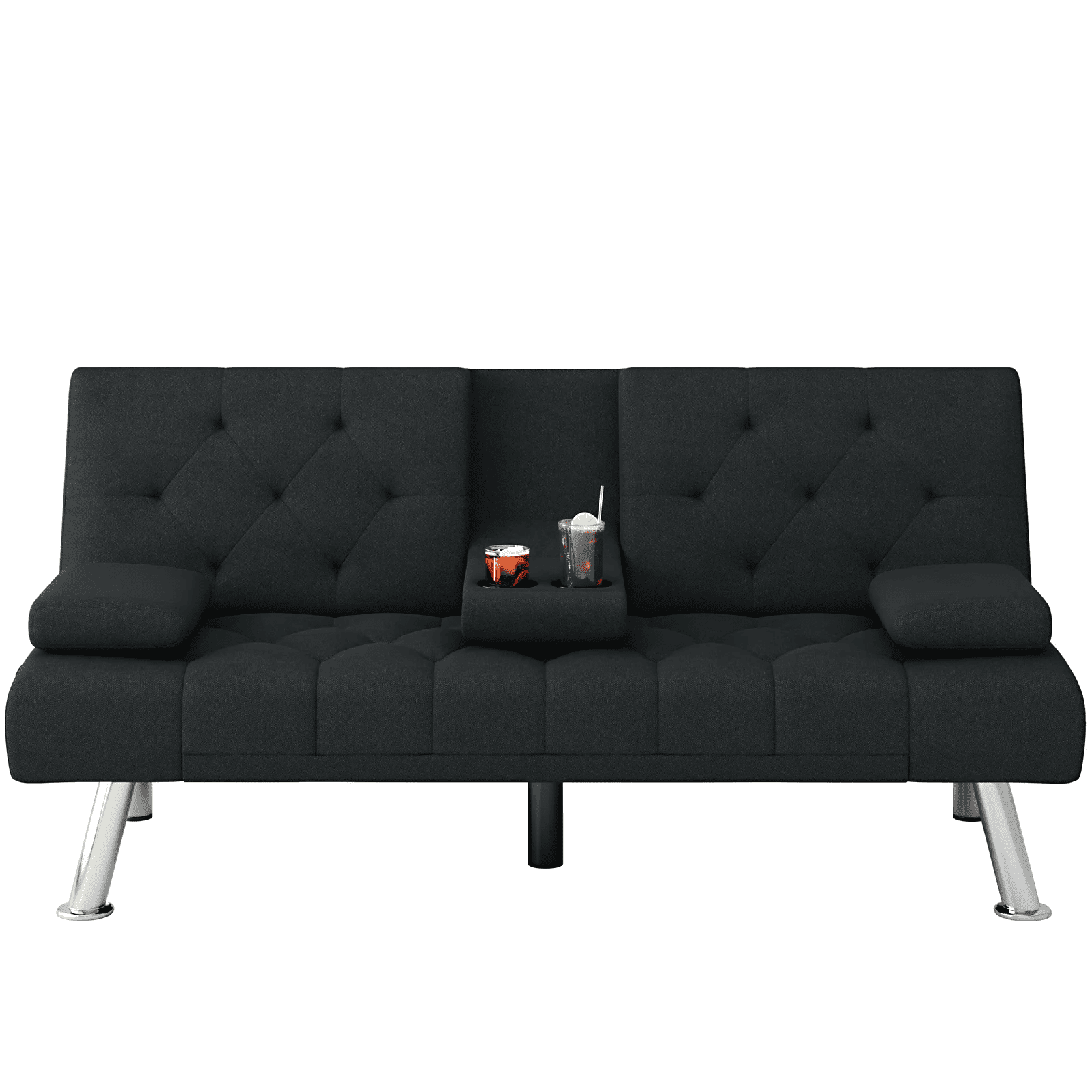 Homfa Convertible Futon Sofa Bed, 66.3'' Upholstered Removable Armrests,Gray Finish