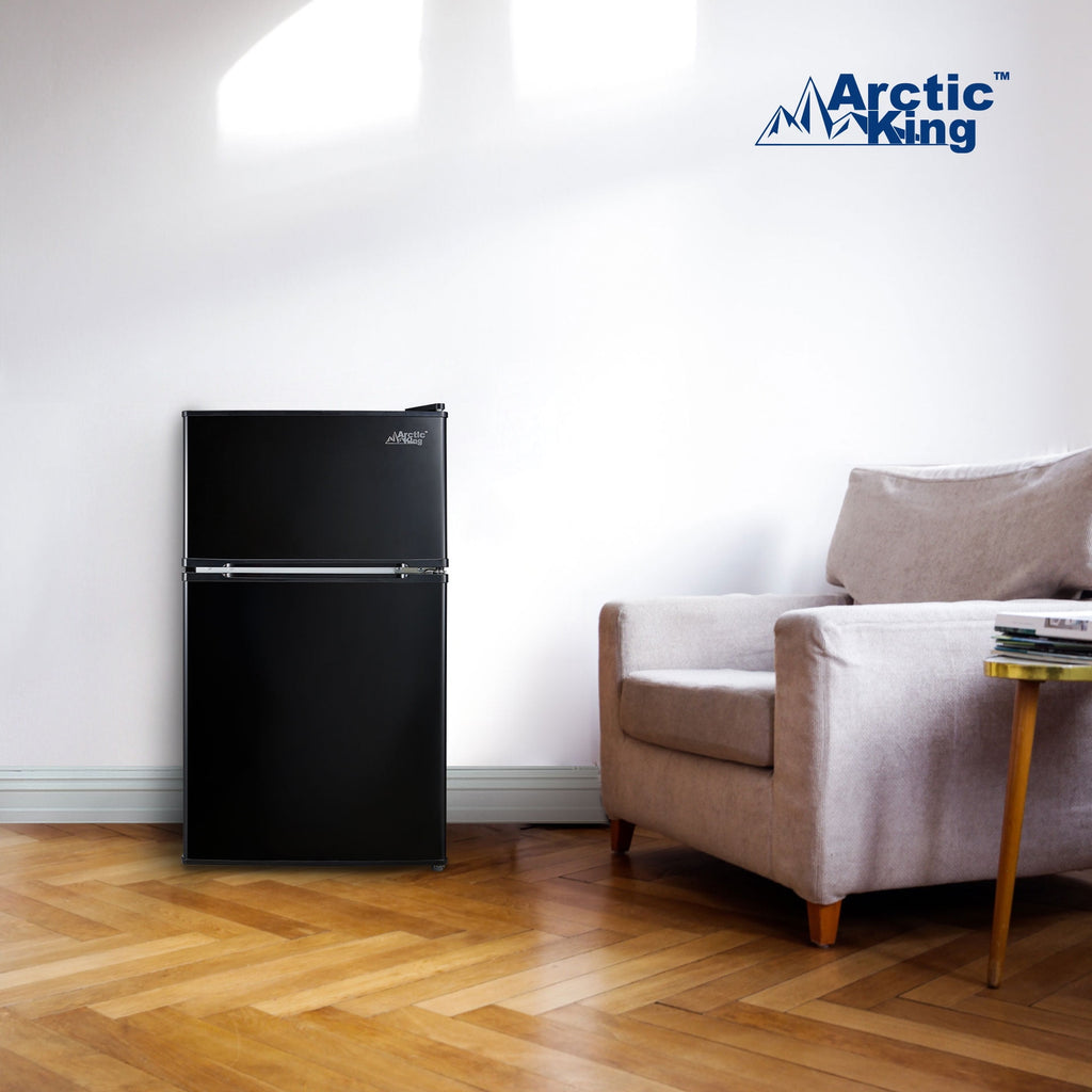 Arctic King 3.2 Cu ft Two Door Mini Fridge with Freezer, Stainless Steel, E-Star, ARM32D5ASL