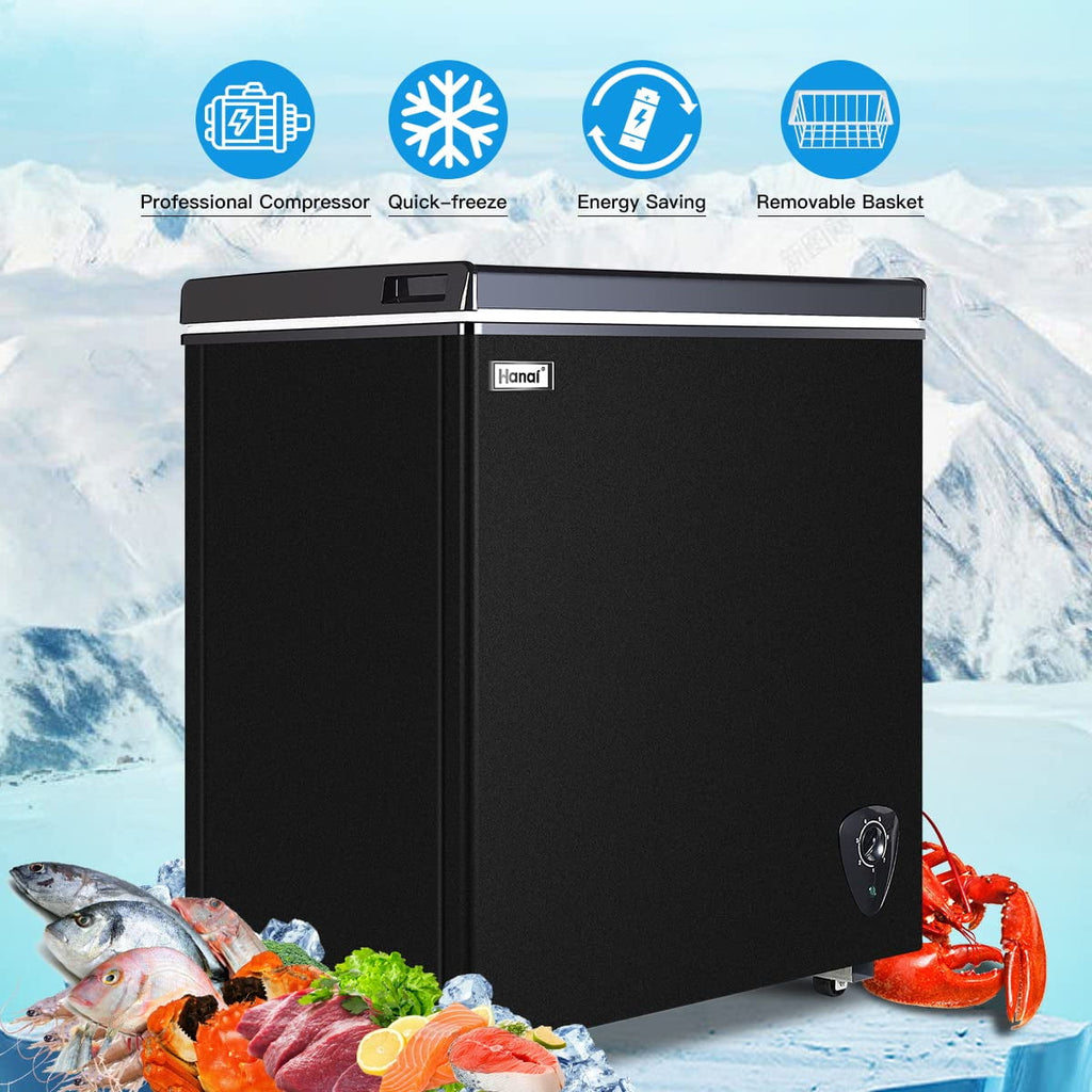 WANAI Chest Freezer 3.5 Cu ft,Small Chest Freezer,Upright Single Door Refrigerator,Black
