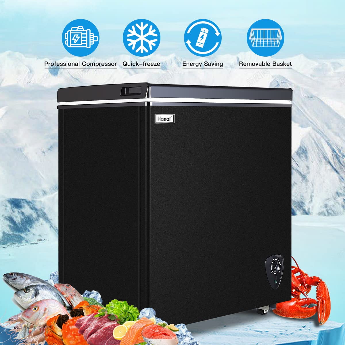 WANAI Chest Freezer 3.5 Cu ft,Small Chest Freezer,Upright Single Door Refrigerator,Black