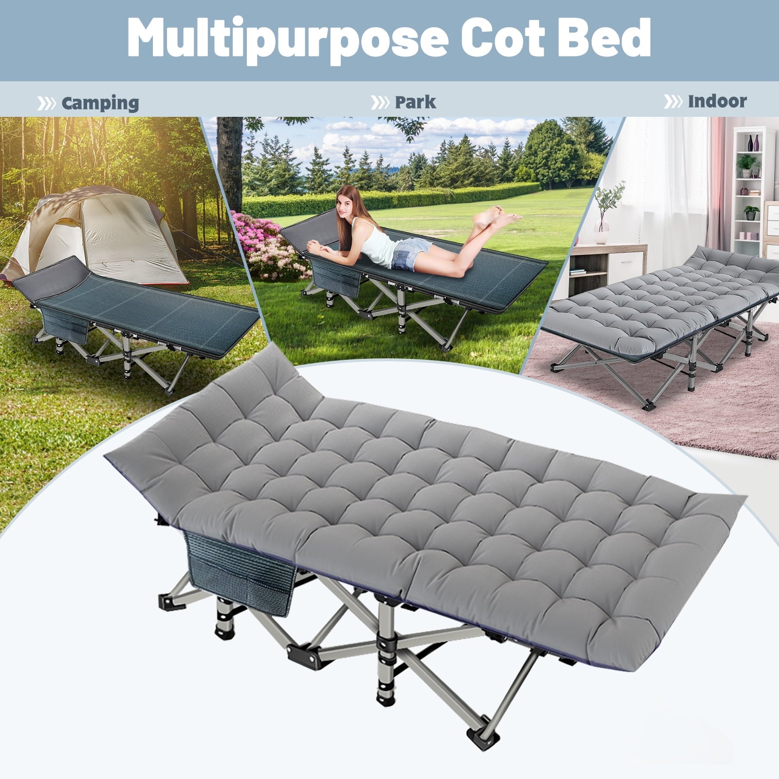MOPHOTO 75" Portable Folding Bed for Adults, Rollaway Guest Bed Sleeping Cot with Mattress, Heavy Duty Outdoor Camping Cot with Carry Bag