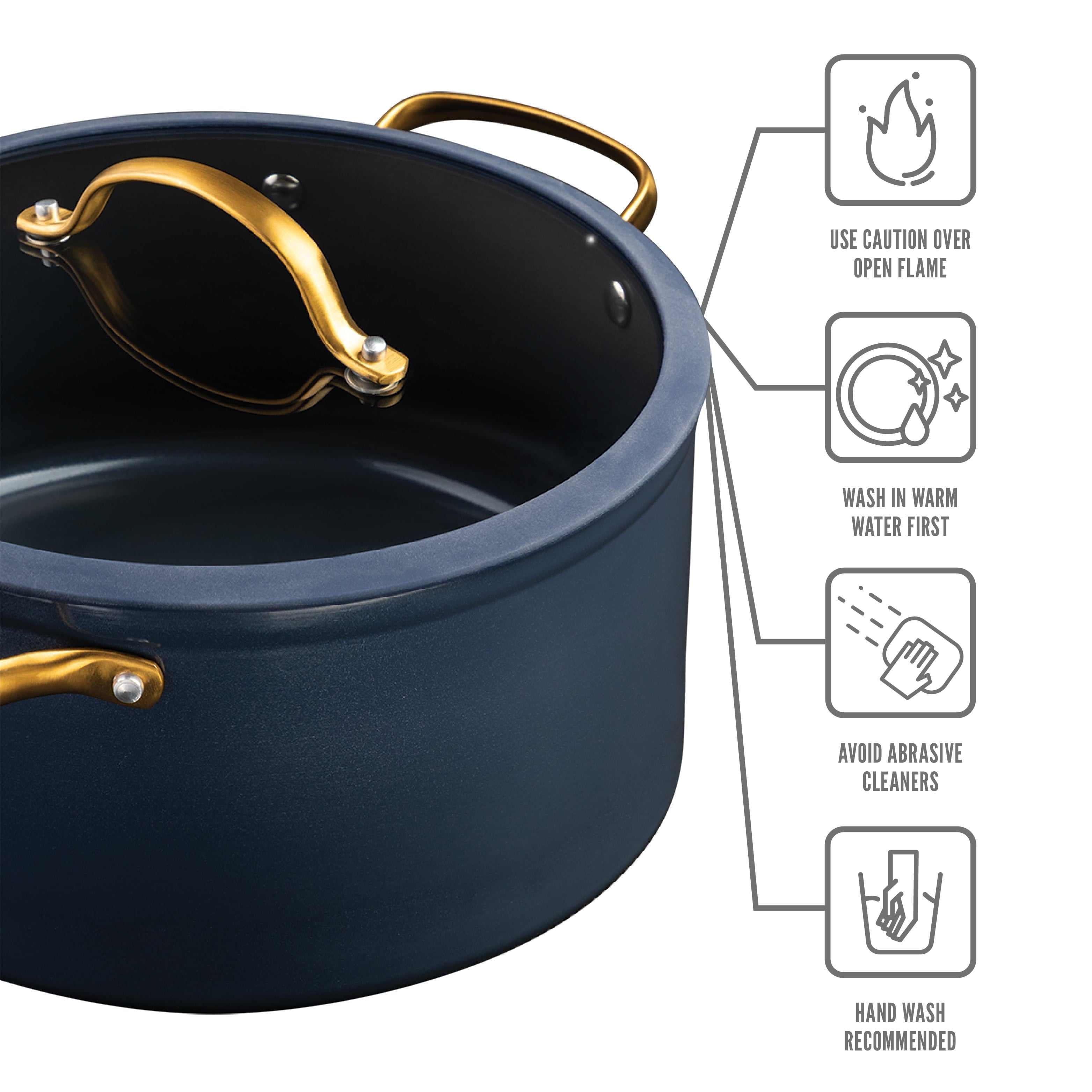 Thyme & Table Non-Stick 12-Piece Signature Cookware Set, Black & Gold