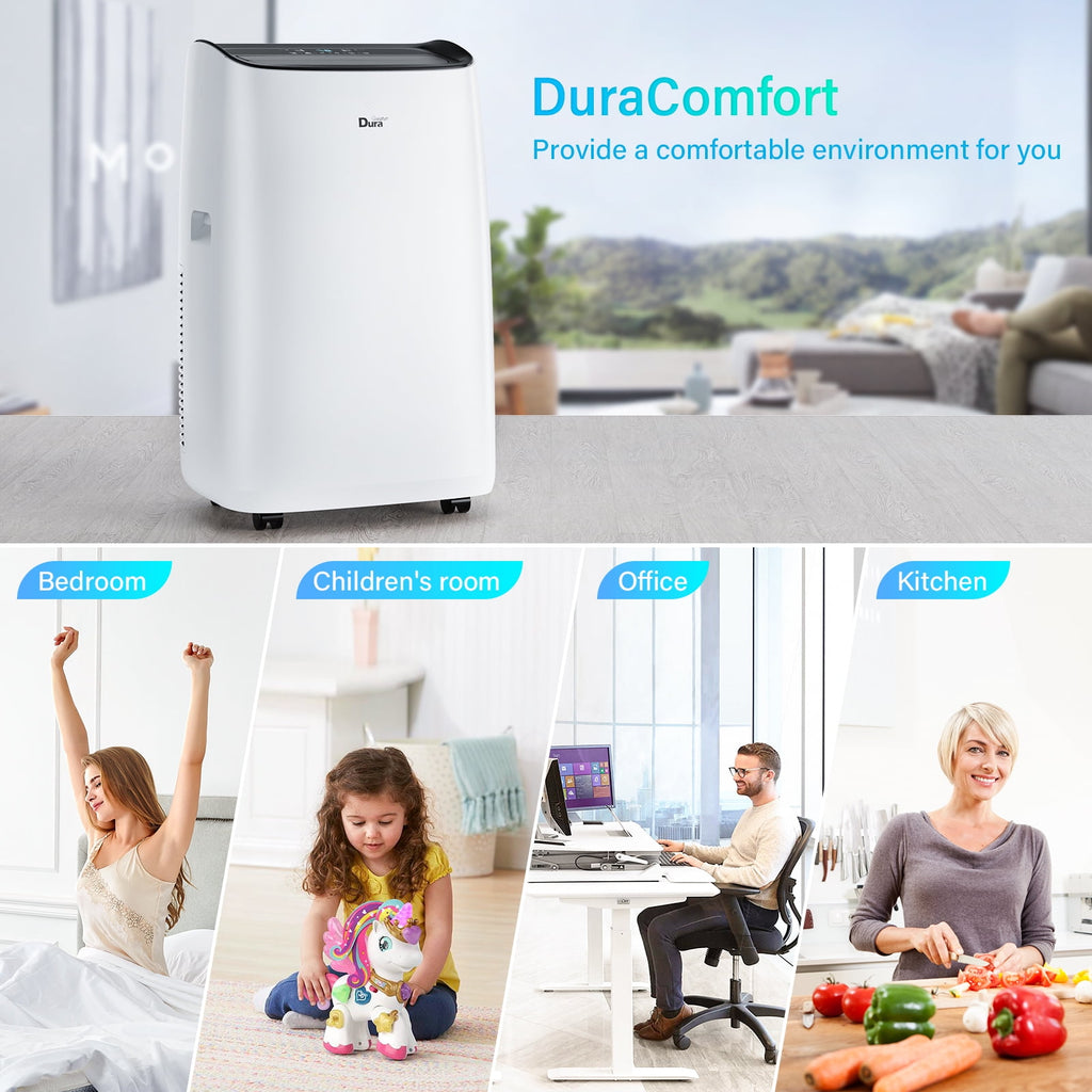 DuraComfort Portable Air Conditioners, 12000 BTU(Ashrae) Quiet AC Unit, Built-in Dehumidifier and Fan Modes, White