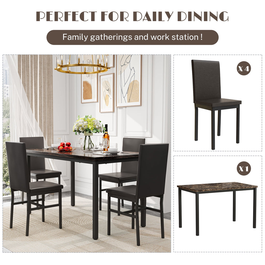 PAPROOS Dining Table Set for 4, Modern 5-Piece Kitchen Table Set with Faux Marble Top and Velvet Upholstery Chairs, Heavy Duty Dinette Sets for Breakfast Nook, Dining Room Table and Chairs, Gray