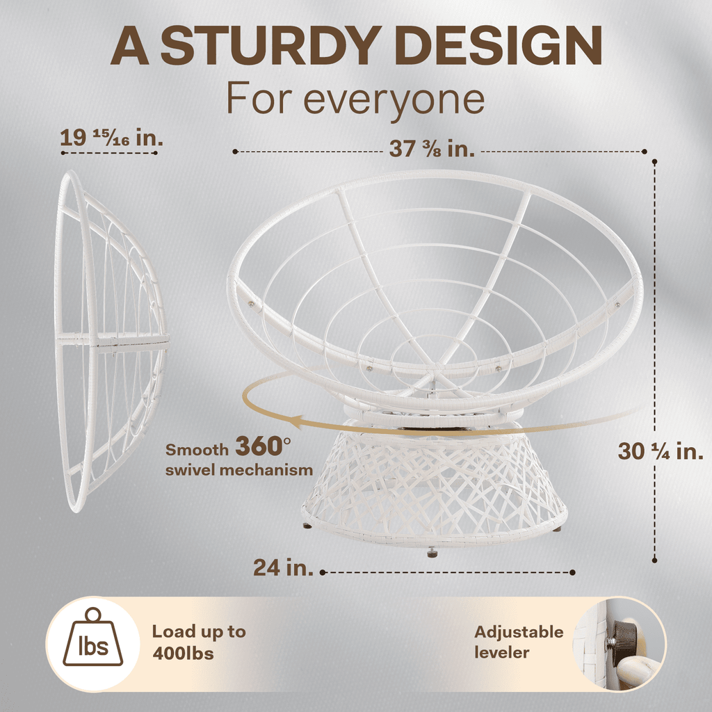 Bme 360 Swivel Comfy Papasan Chair with Fabric Cushion, Sturdy Metal Frame (Cream Vanilla - Black Frame)
