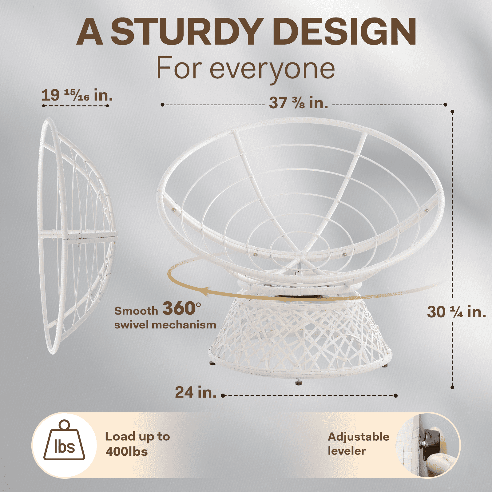 Bme 360 Swivel Comfy Papasan Chair with Fabric Cushion, Sturdy Metal Frame (Cream Vanilla - Black Frame)