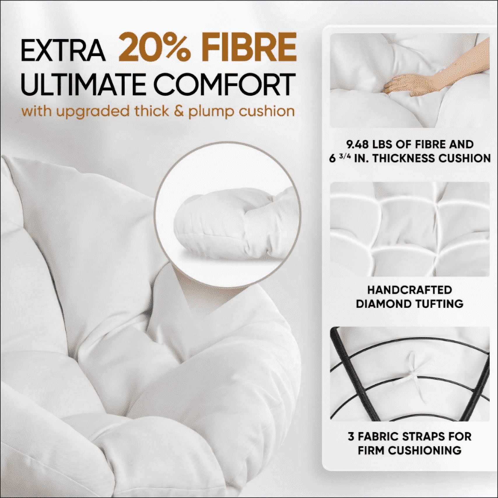 Bme 360 Swivel Comfy Papasan Chair with Fabric Cushion, Sturdy Metal Frame (Cream Vanilla - Black Frame)