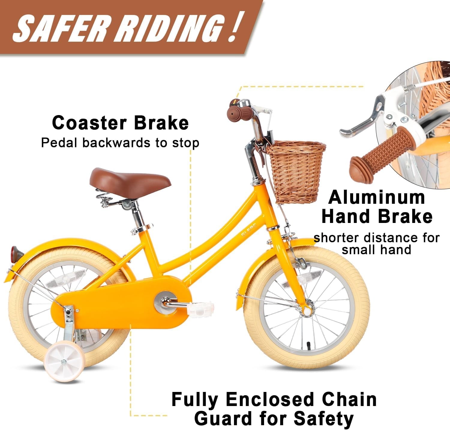 Glerc Little Molly 14 inch Kids Girls Bike for 3-5 Years Old Little Child,Yellow
