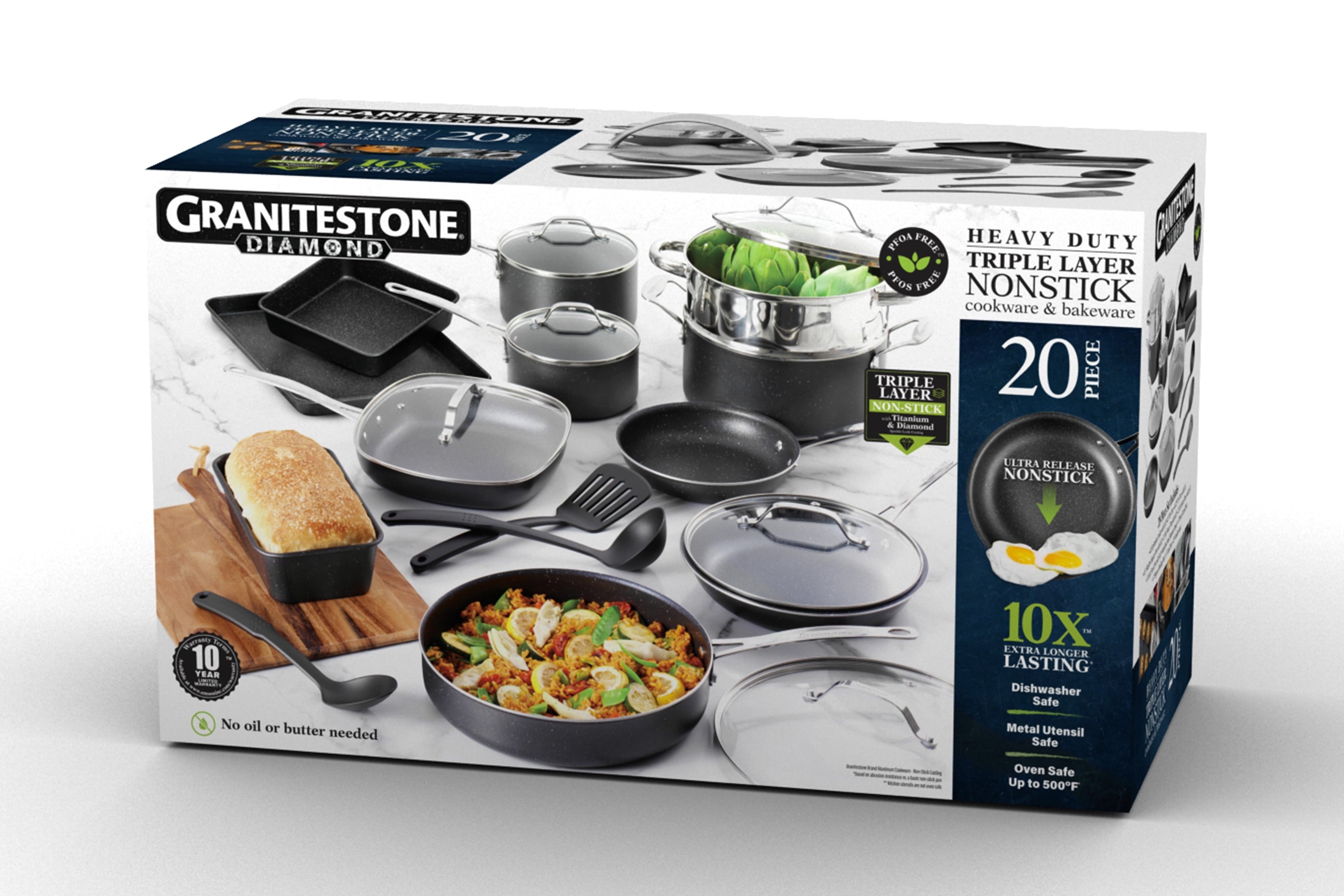 Granite Stone Pots and Pans Set 20 Piece Complete Cookware Bakeware Set Nonstick Dishwasher Oven Safe Blue