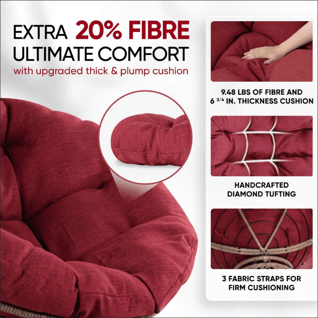 Bme 360 Swivel Comfy Papasan Chair with Fabric Cushion, Sturdy Metal Frame (Cream Vanilla - Black Frame)