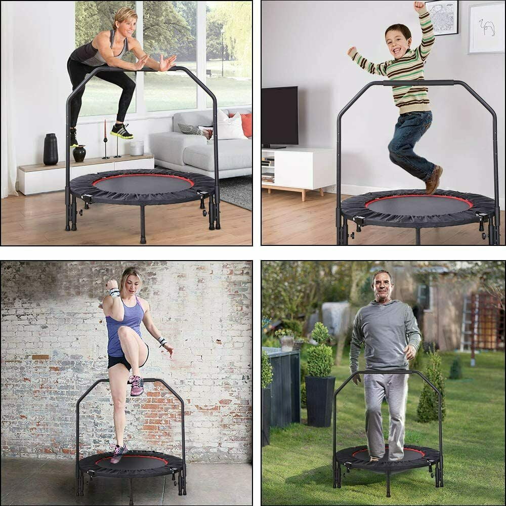 Pirecart 40" Foldable Mini Trampoline Fitness Rebounder with Handrail for Kids Adults, 330 lbs
