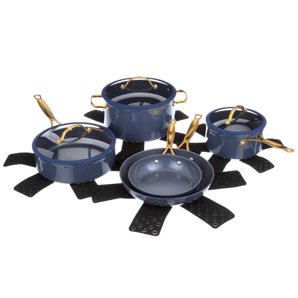 Thyme & Table Non-Stick 12-Piece Signature Cookware Set, Black & Gold
