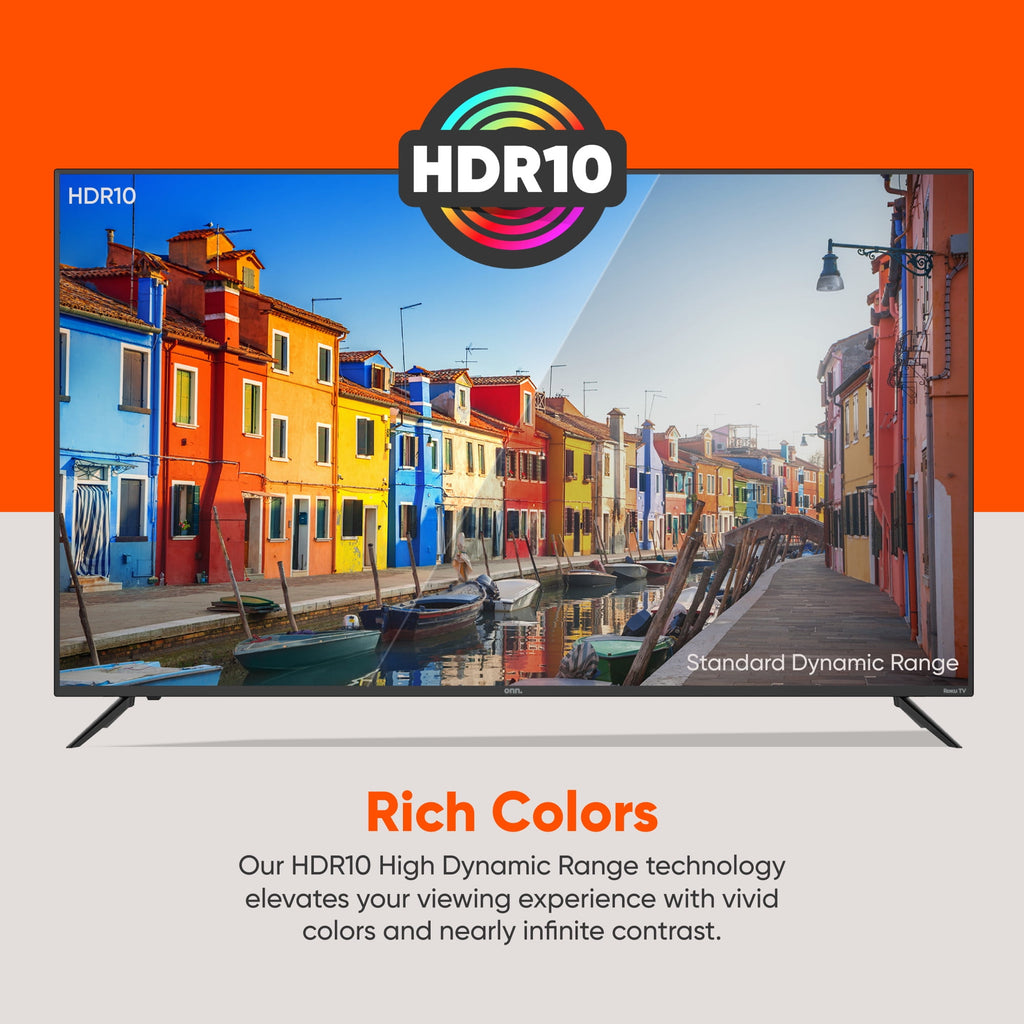 onn. 65” Class 4K UHD (2160P) LED Roku Smart Television HDR (100012587)