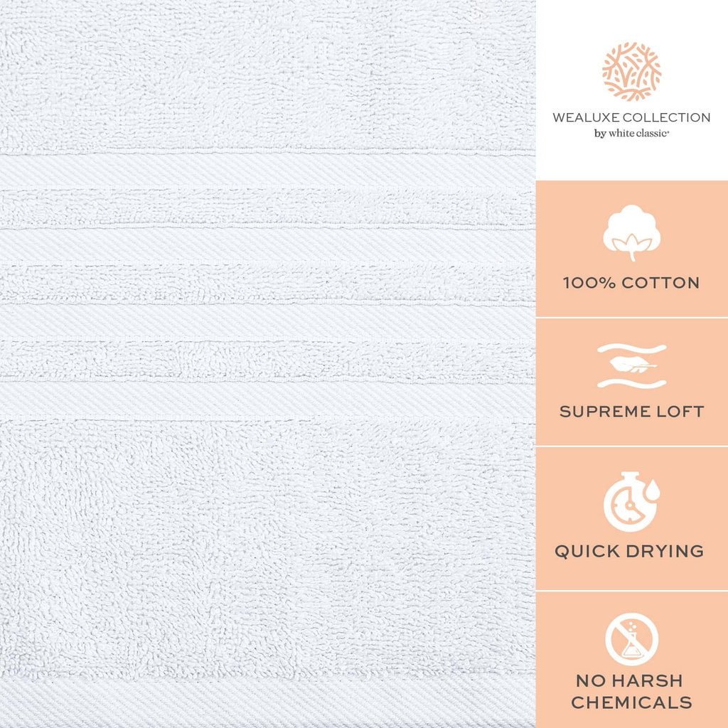 Wealuxe Cotton Bath Towels - 24x50 Inch - Lightweight Soft and Absorbent Gym Pool Towel - 6 Pack - White