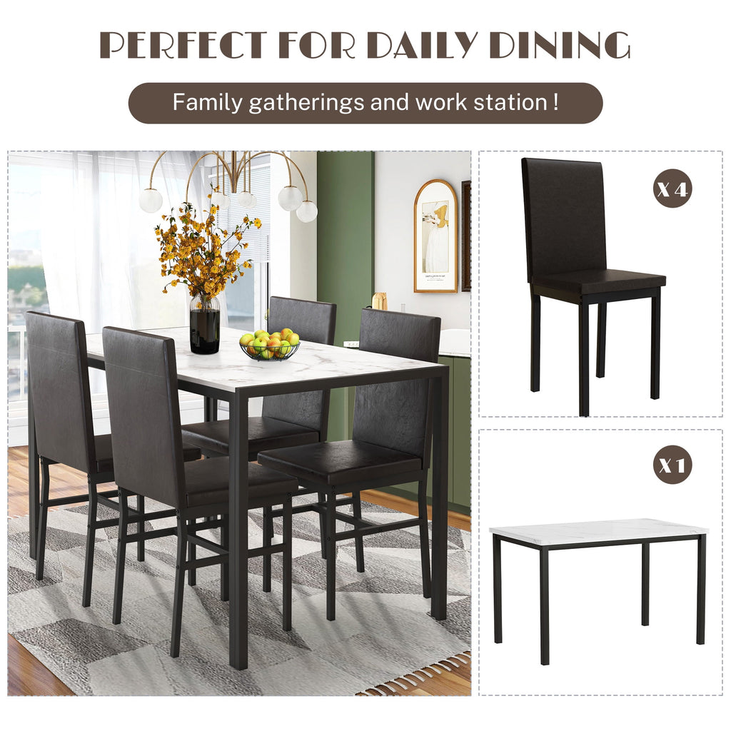 PAPROOS Dining Table Set for 4, Modern 5-Piece Kitchen Table Set with Faux Marble Top and Velvet Upholstery Chairs, Heavy Duty Dinette Sets for Breakfast Nook, Dining Room Table and Chairs, Gray