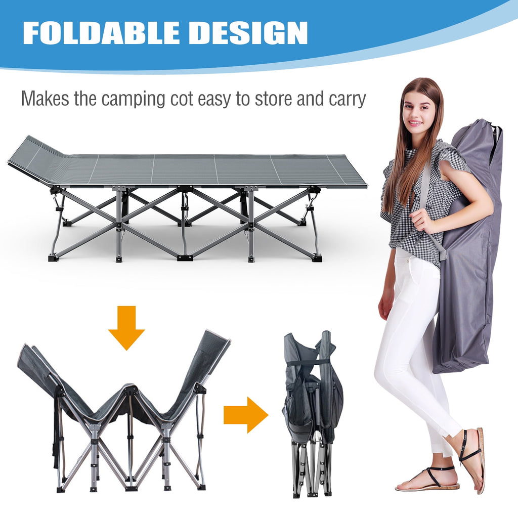 MOPHOTO 75" Portable Folding Bed for Adults, Rollaway Guest Bed Sleeping Cot with Mattress, Heavy Duty Outdoor Camping Cot with Carry Bag