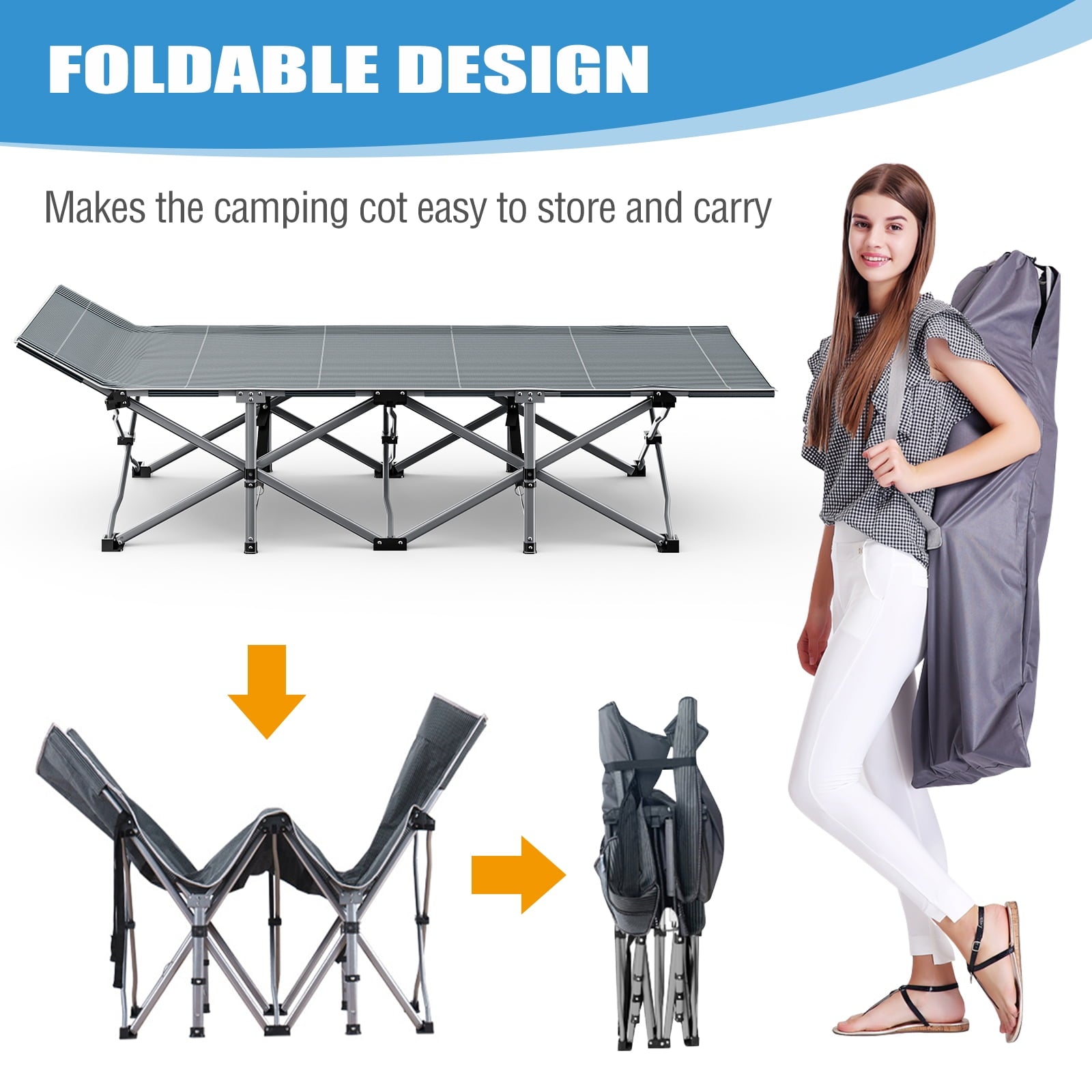 MOPHOTO 75" Portable Folding Bed for Adults, Rollaway Guest Bed Sleeping Cot with Mattress, Heavy Duty Outdoor Camping Cot with Carry Bag