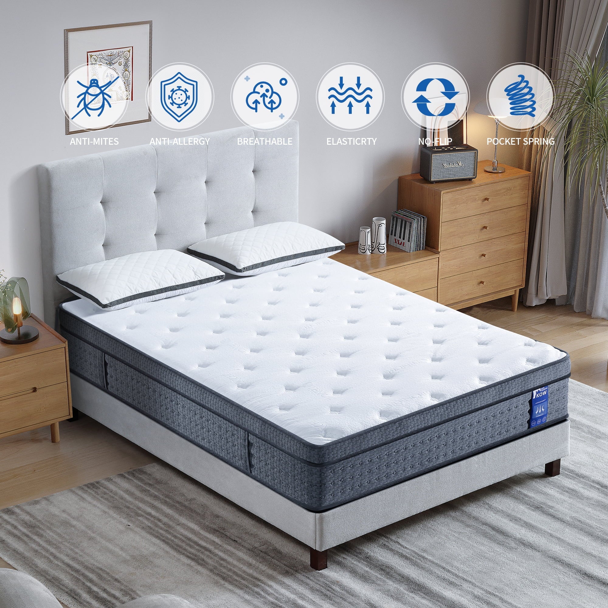 KOW Mattress 12 inch Full Size, Gel Memory Foam Hybrid Mattress in a Box, Cozy Sleep