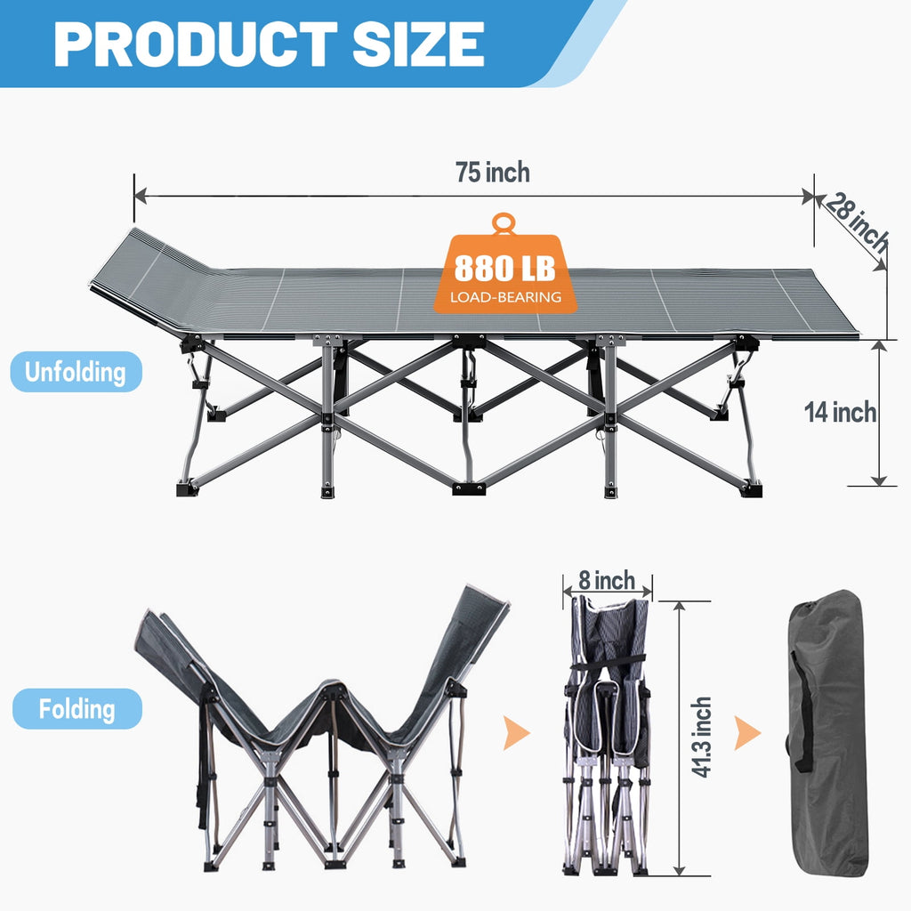 MOPHOTO 75" Portable Folding Bed for Adults, Rollaway Guest Bed Sleeping Cot with Mattress, Heavy Duty Outdoor Camping Cot with Carry Bag