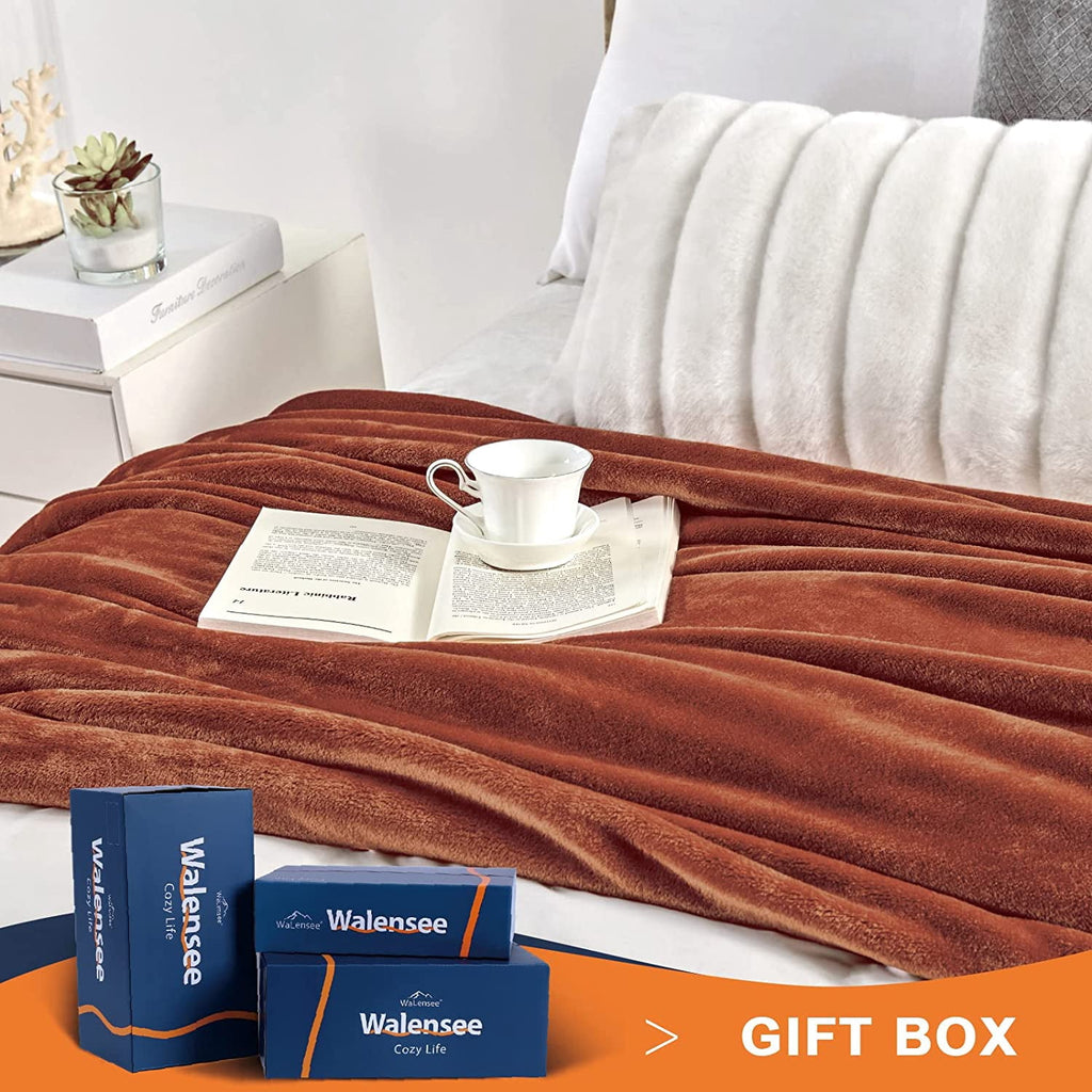 Walensee Ultra Soft Microplush Fleece Throw Blanket, 50" x 60", Orange, Machine Washable