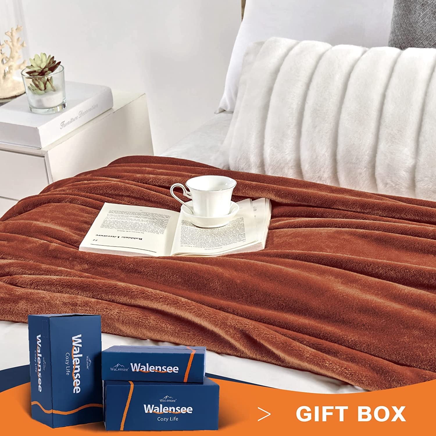 Walensee Ultra Soft Microplush Fleece Throw Blanket, 50" x 60", Orange, Machine Washable