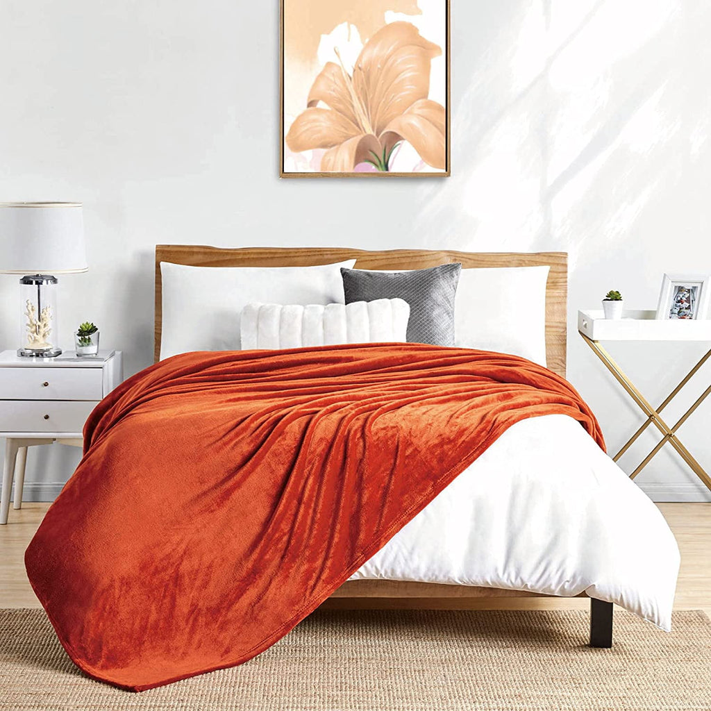 Walensee Ultra Soft Microplush Fleece Throw Blanket, 50" x 60", Orange, Machine Washable