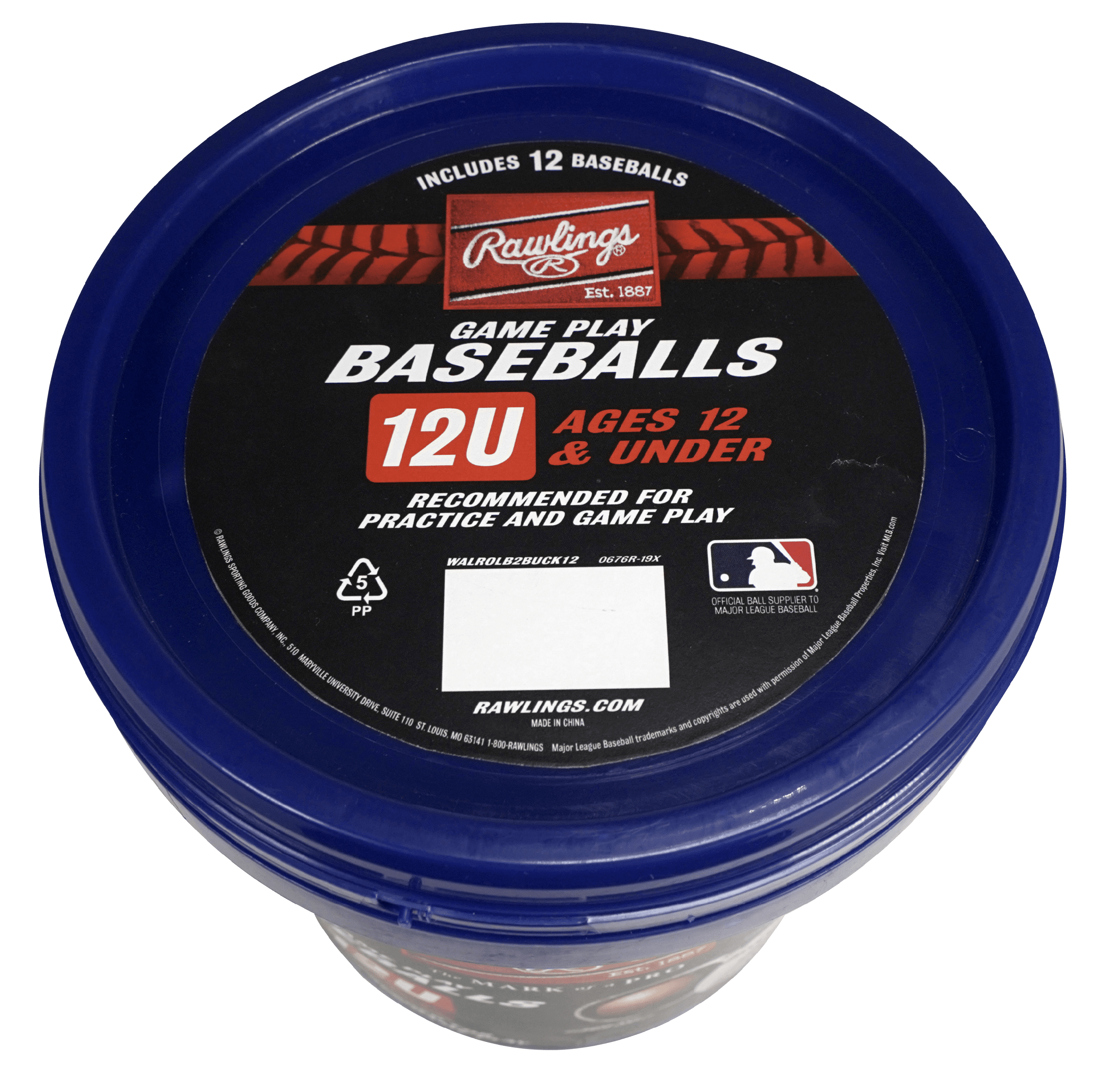 Rawlings ROLB2 12U Official League Youth Practice Baseball Bucket, 12 Count