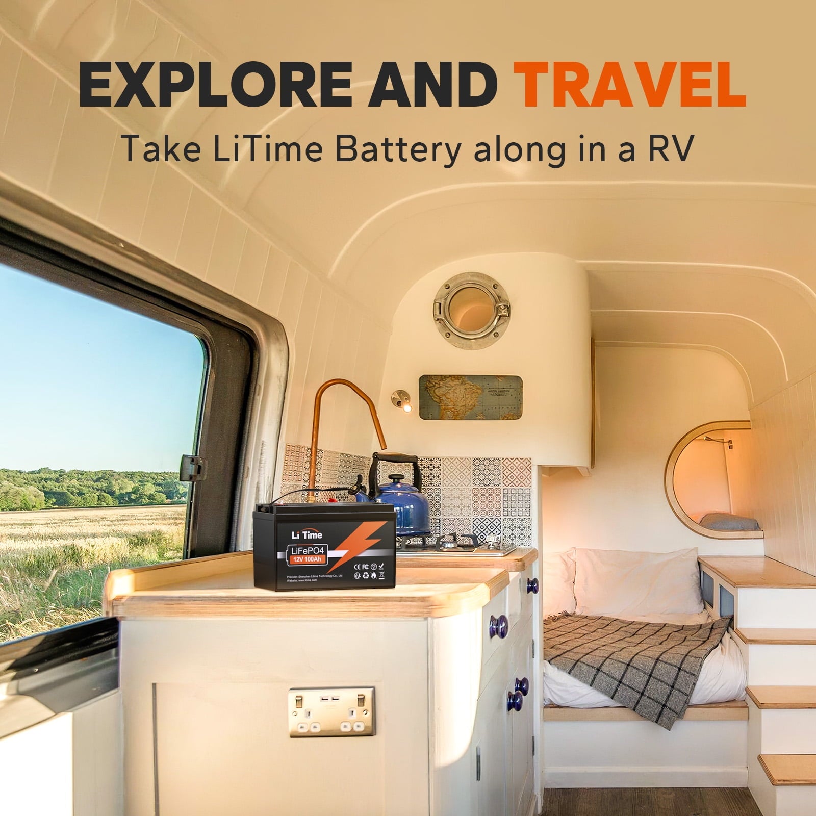 LiTime 12V 100Ah Lithium LiFePO4 Battery 4000-15000 Cycles for RV, Backup Power, Solar